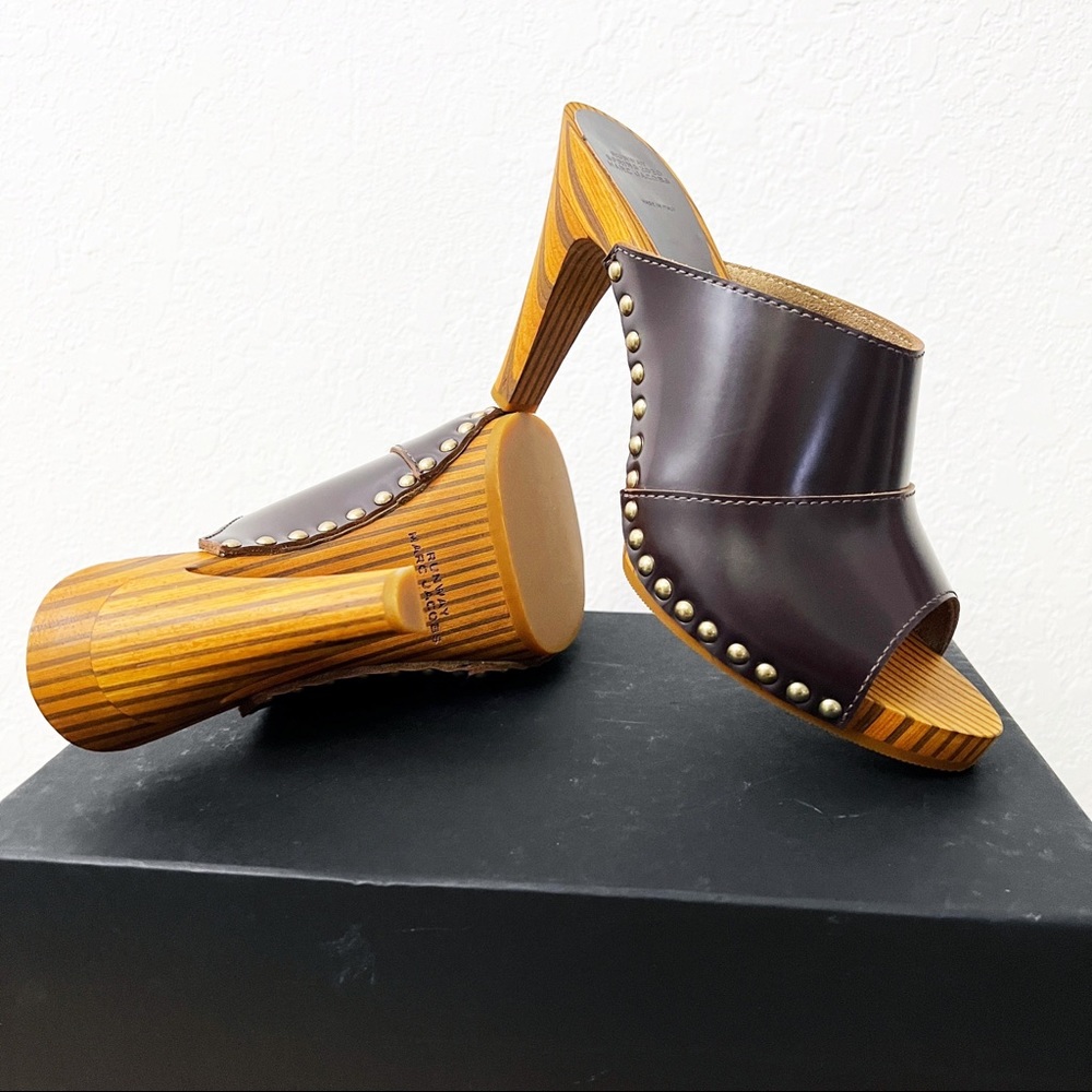 Marc Jacobs Runway Leather Wood Heel Clogs 39 - Picture 1 of 12